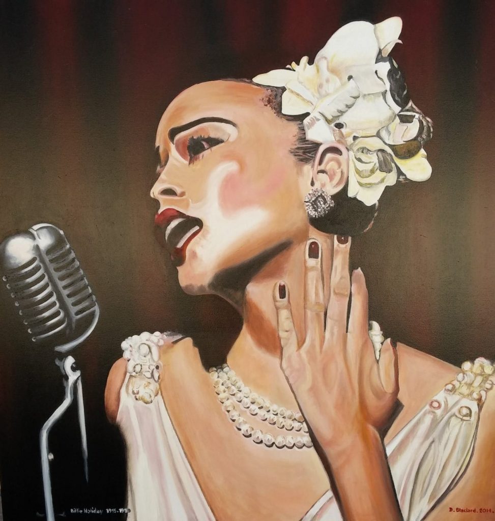 Billie Holiday — Peinture acrylique sur toile, 1m x 1m, œuvre de Daniel Blaclard (BLACDAN)