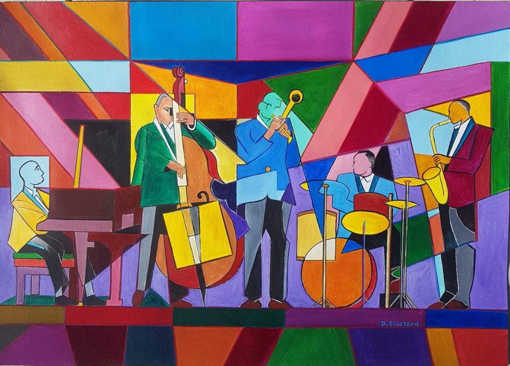 Orchestre en couleurs — Peinture acrylique sur papier, 70cm × 50cm, œuvre de Daniel Blaclard (BLACDAN)