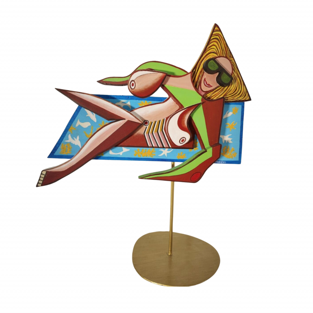 Le tapis de Matisse — Sculpture en bois assemblé et peinture acrylique, H: 34.5 cm × 41.5 cm ép 4 cm, œuvre de Daniel Blaclard (BLACDAN)