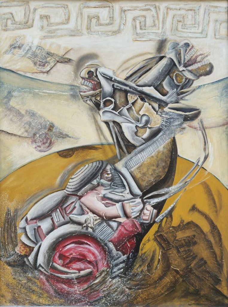 CHAR No 6 — Acrylique et mixte sur bois, 1m 55 x 1m 15, œuvre de Daniel Blaclard (BLACDAN)