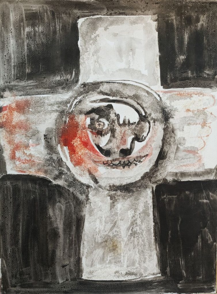 Croix — Acrylique sur papier, 56 cm x 42 cm, œuvre de Daniel Blaclard (BLACDAN)