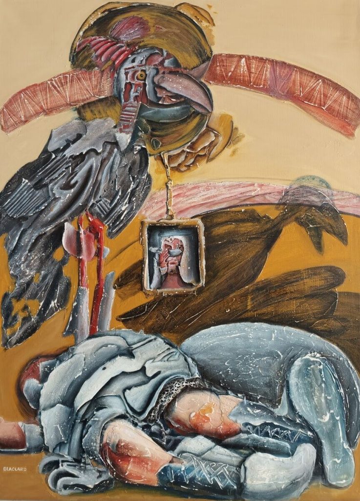 Gladiateur Mort — Peinture acrylique et mixte sur toile, 1m x 0,75, œuvre de Daniel Blaclard (BLACDAN)