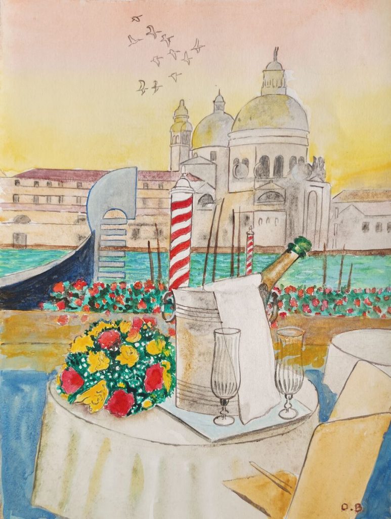 Venise au Champagne — Aquarelle et encre sur papier, À préciser, œuvre de Daniel Blaclard (BLACDAN)