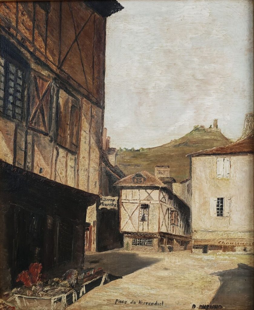 Place du Marcadial — Peinture à l'huile sur toile, À préciser, œuvre de Daniel Blaclard (BLACDAN)