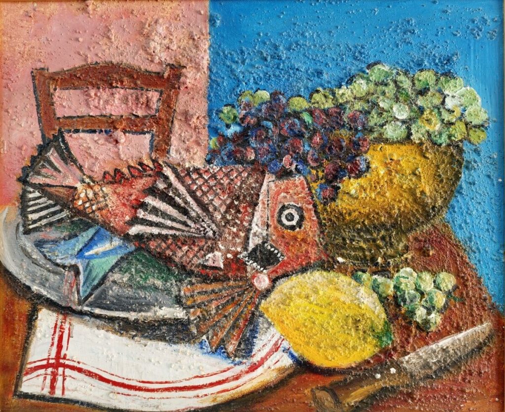 La rascasse — Peinture acrylique et sable sur toile, 46 cm x 38 cm, œuvre de Daniel Blaclard (BLACDAN)