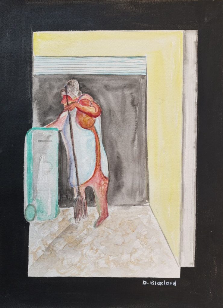 La poubelle — Peinture acrylique sur papier, 40cm x 30cm, œuvre de Daniel Blaclard (BLACDAN)