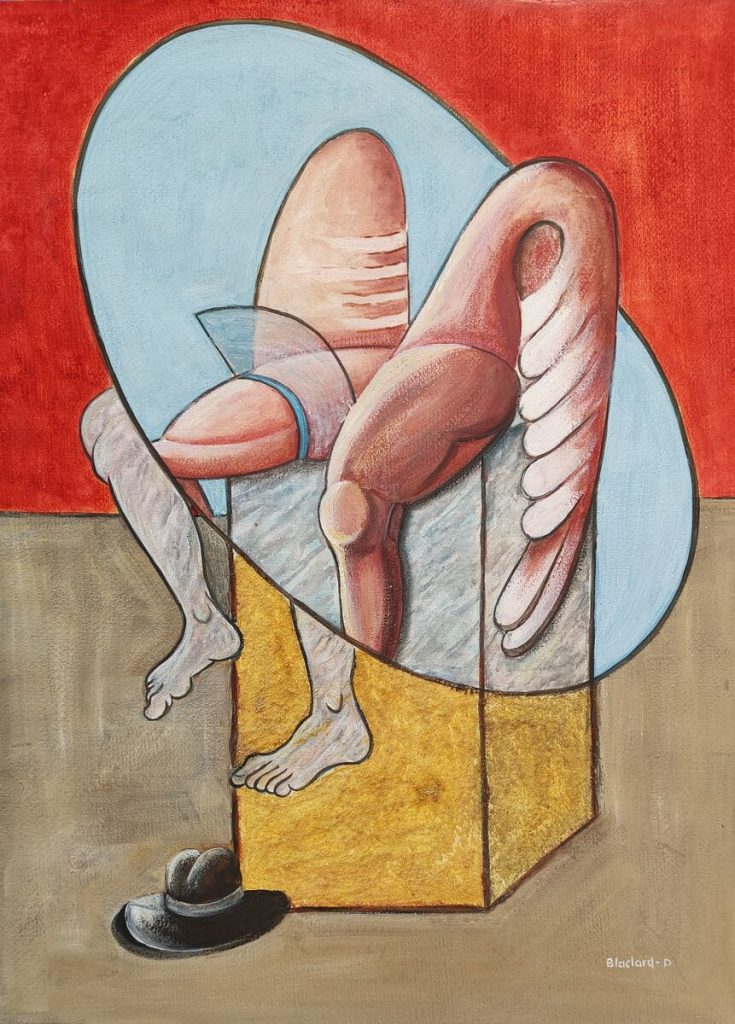 Le chapeau — Peinture acrylique sur papier, 56cm x 42cm, œuvre de Daniel Blaclard (BLACDAN)
