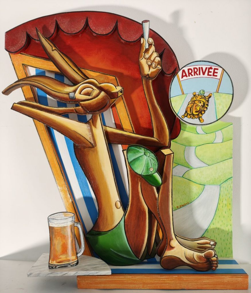 Le Lièvre Et La Tortue — Bois découpé, assemblé, peinture acrylique, œuvre de Daniel Blaclard (BLACDAN)