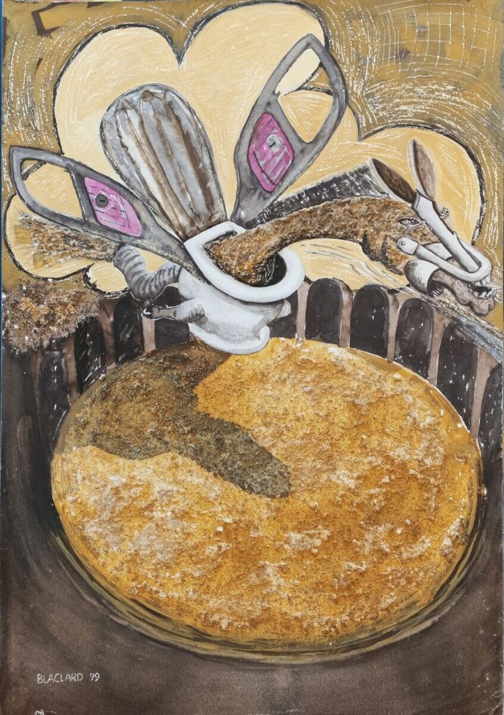 L&rsquo;envol — Acrylique, Encre et sable sur papier, 74 cm x 52 cm, œuvre de Daniel Blaclard (BLACDAN)
