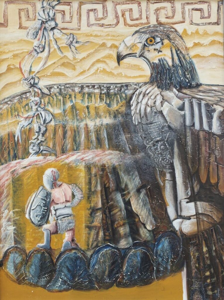 Par le côté gauche de l&rsquo;aigle — Acrylique et mixte sur bois, 1m55 x 1m 15, œuvre de Daniel Blaclard (BLACDAN)